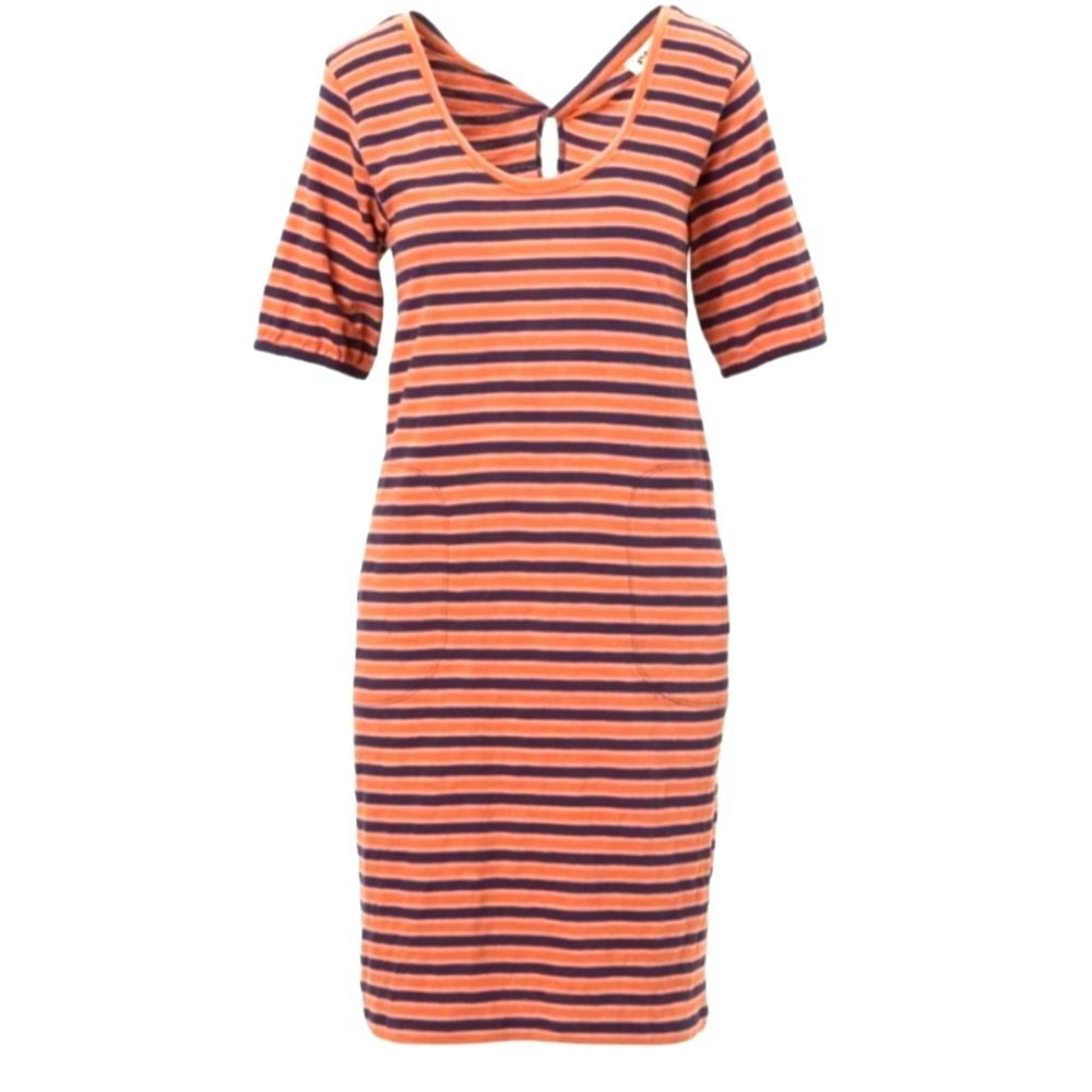 pact Dress Avery‎ Harvest Stripe Navy Blue Orange Organic Cotton Pockets Short S